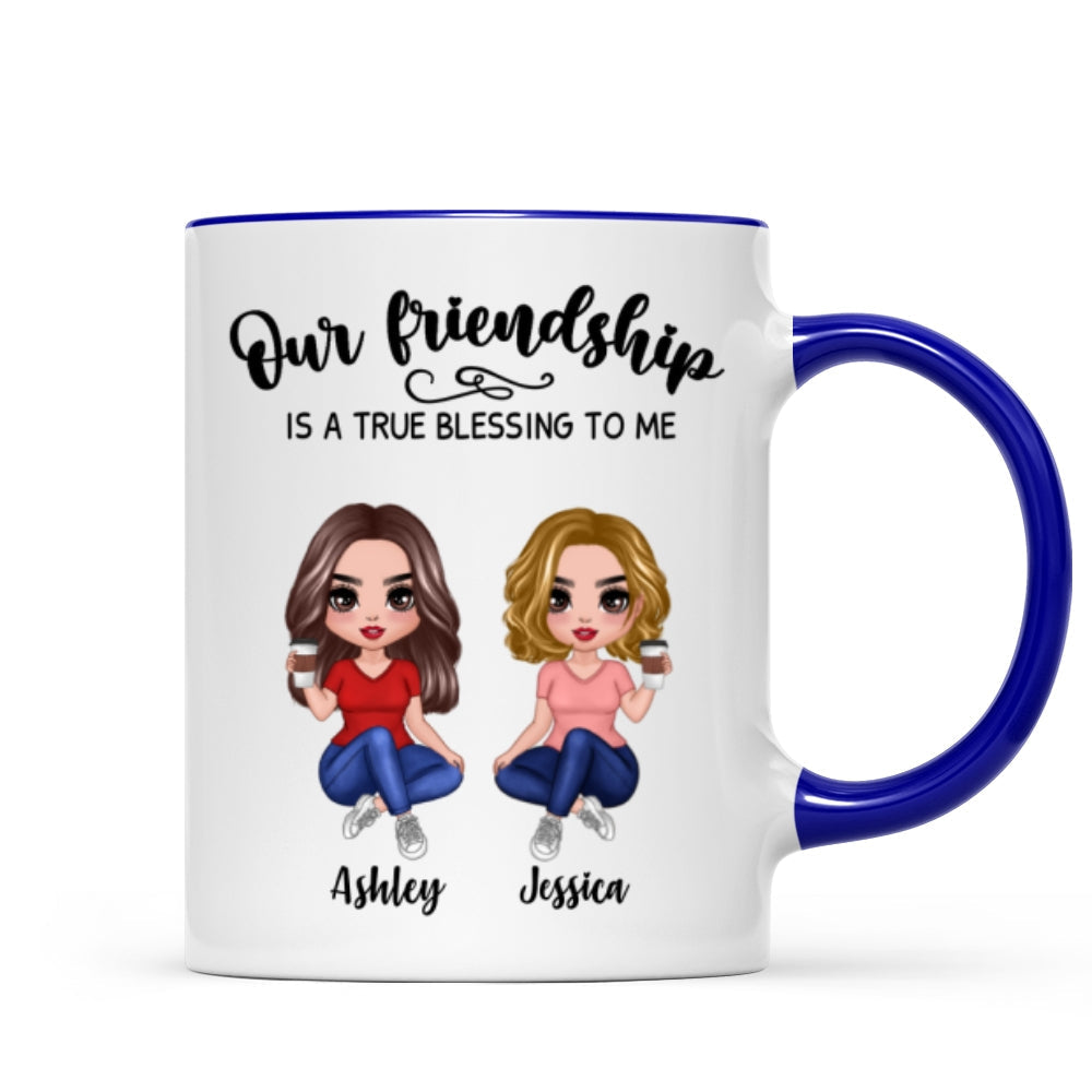 Our Friendship Is True Blessing Pretty Besties Sisters Sitting Personalized Mug