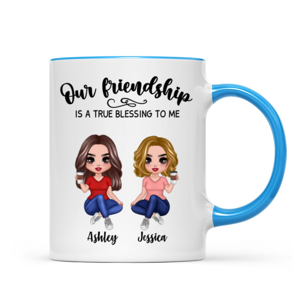 Our Friendship Is True Blessing Pretty Besties Sisters Sitting Personalized Mug