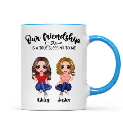 Our Friendship Is True Blessing Pretty Besties Sisters Sitting Personalized Mug