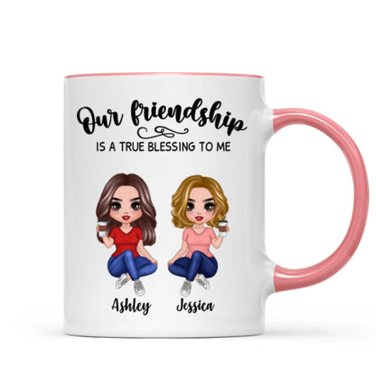 Our Friendship Is True Blessing Pretty Besties Sisters Sitting Personalized Mug