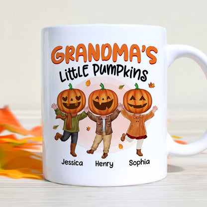 Grandma's Little Pumpkins Happy Kids With Pumpkin Head Personalized Fall Season Mug