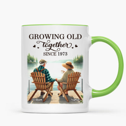 Back View Old Couple Sitting Together On The Lake Dock Personalized Mug, Heartfelt Gift For Him, For Her, Husband, Wife
