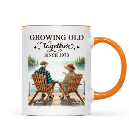 Back View Old Couple Sitting Together On The Lake Dock Personalized Mug, Heartfelt Gift For Him, For Her, Husband, Wife