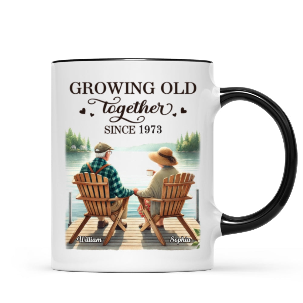 Back View Old Couple Sitting Together On The Lake Dock Personalized Mug, Heartfelt Gift For Him, For Her, Husband, Wife