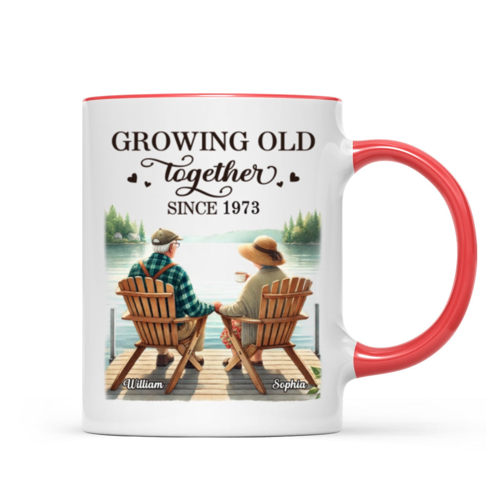 Back View Old Couple Sitting Together On The Lake Dock Personalized Mug, Heartfelt Gift For Him, For Her, Husband, Wife