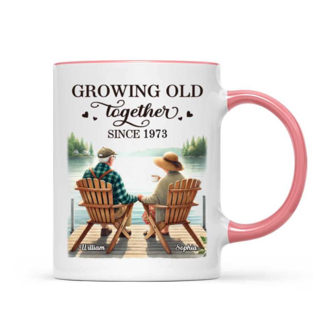 Back View Old Couple Sitting Together On The Lake Dock Personalized Mug, Heartfelt Gift For Him, For Her, Husband, Wife