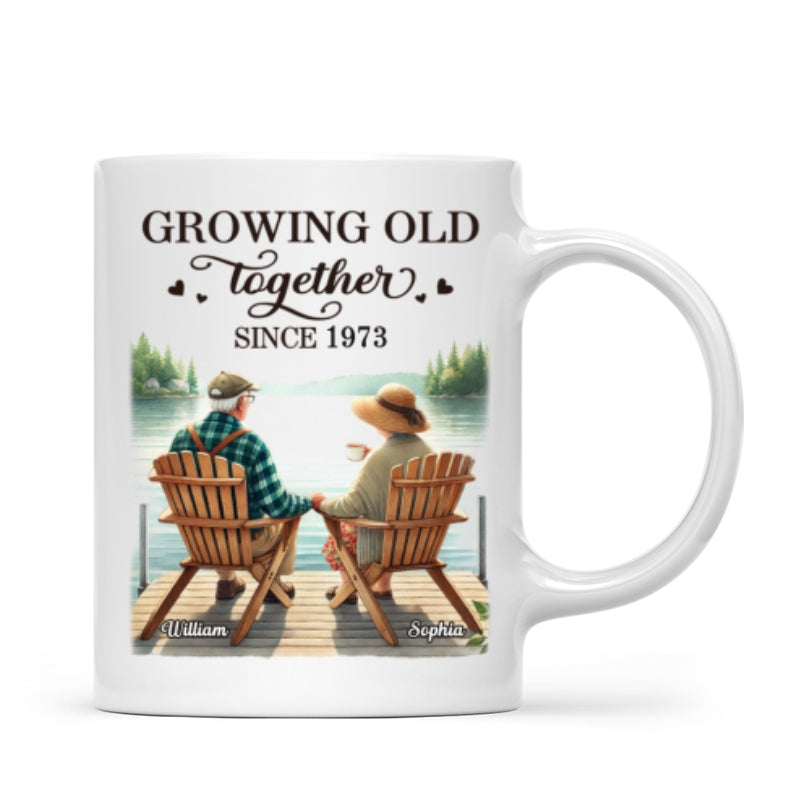 Back View Old Couple Sitting Together On The Lake Dock Personalized Mug, Heartfelt Gift For Him, For Her, Husband, Wife