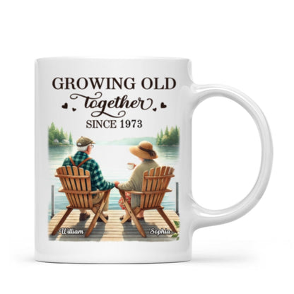 Back View Old Couple Sitting Together On The Lake Dock Personalized Mug, Heartfelt Gift For Him, For Her, Husband, Wife