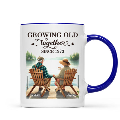 Back View Old Couple Sitting Together On The Lake Dock Personalized Mug, Heartfelt Gift For Him, For Her, Husband, Wife