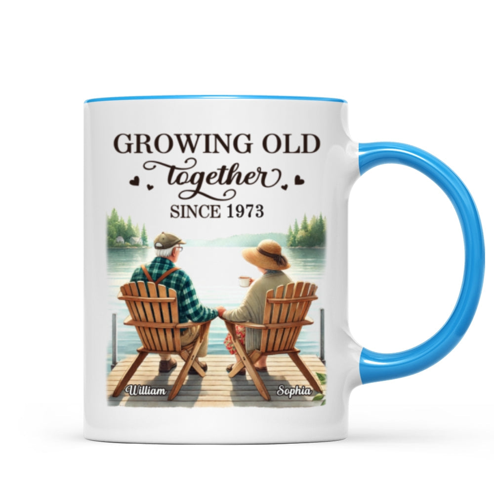 Back View Old Couple Sitting Together On The Lake Dock Personalized Mug, Heartfelt Gift For Him, For Her, Husband, Wife