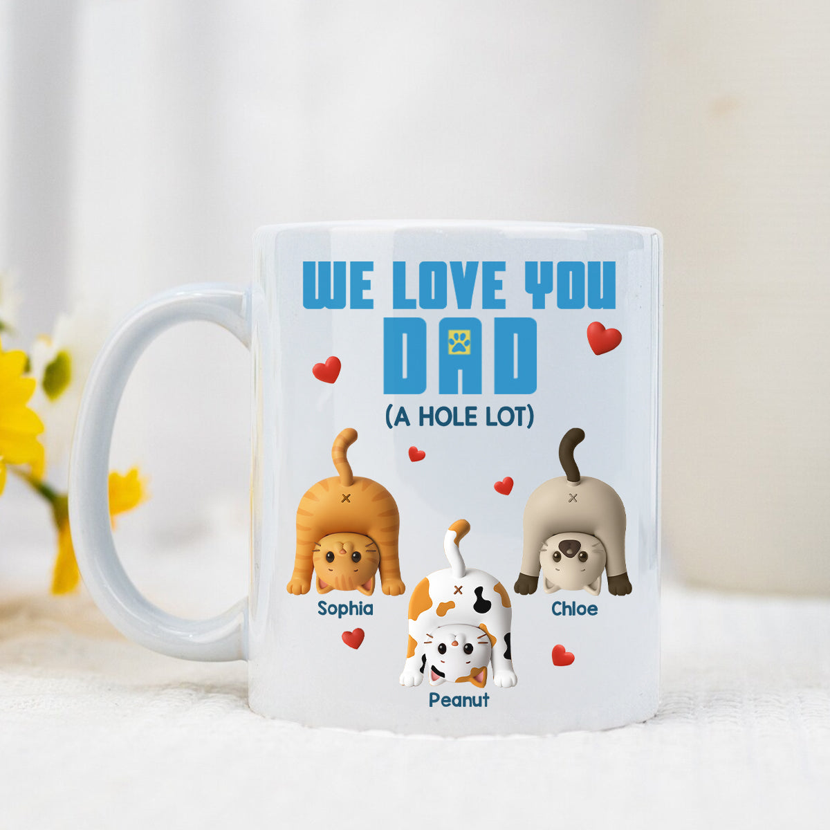 Cat Dad We Love You A Hole Lot Personalized Mug, Funny Father's Day gift for Cat Dads