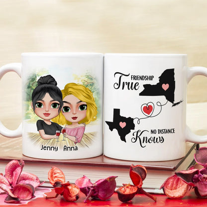 True Friendship Knows No Distance Personalized Friends Mug Gift For Sisters