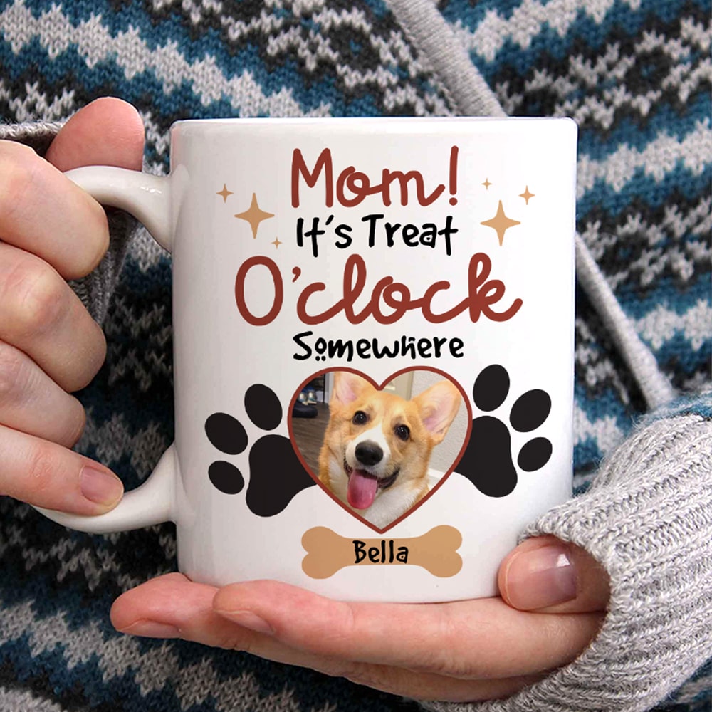 Custom Photo Gifts For Dog Mom Coffee Mug It's Treat O'clock Somewhere