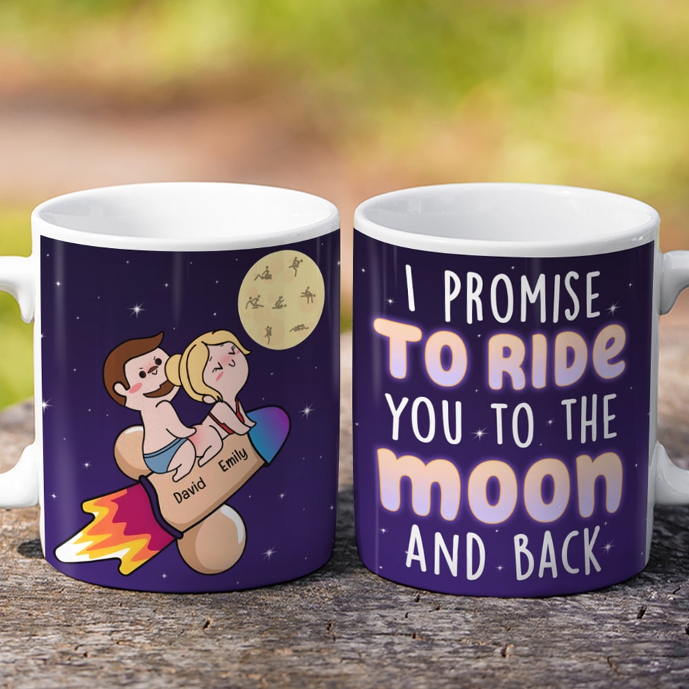 I Promise To Ride You To The Moon And Back - Personalized White Edge-to-edge mug - Funny Couple Gift