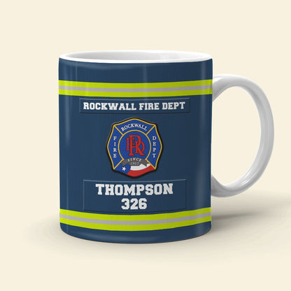 Personalized Firefighter White Edge-to-edge Mug With Custom Badge, Name & Number, Gift For Firefighter