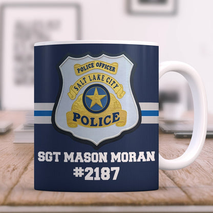 Personalized Police White Edge-to-edge Mug With Custom Badge, Name & Number, Gift For Police Officer