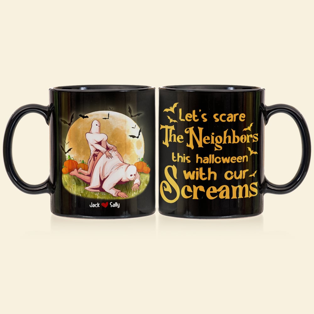 Naughty Couple, Let's Scare The Neighbors, Personalized Coffee Mug, Halloween Gifts For Couple