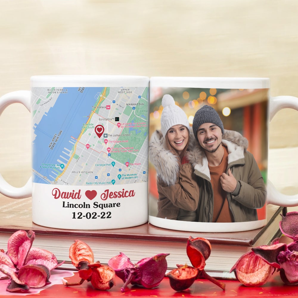 Custom Couple Photo Mug, Custom Love Map, Gift For Couple