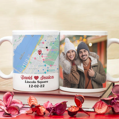 Custom Couple Photo Mug, Custom Love Map, Gift For Couple