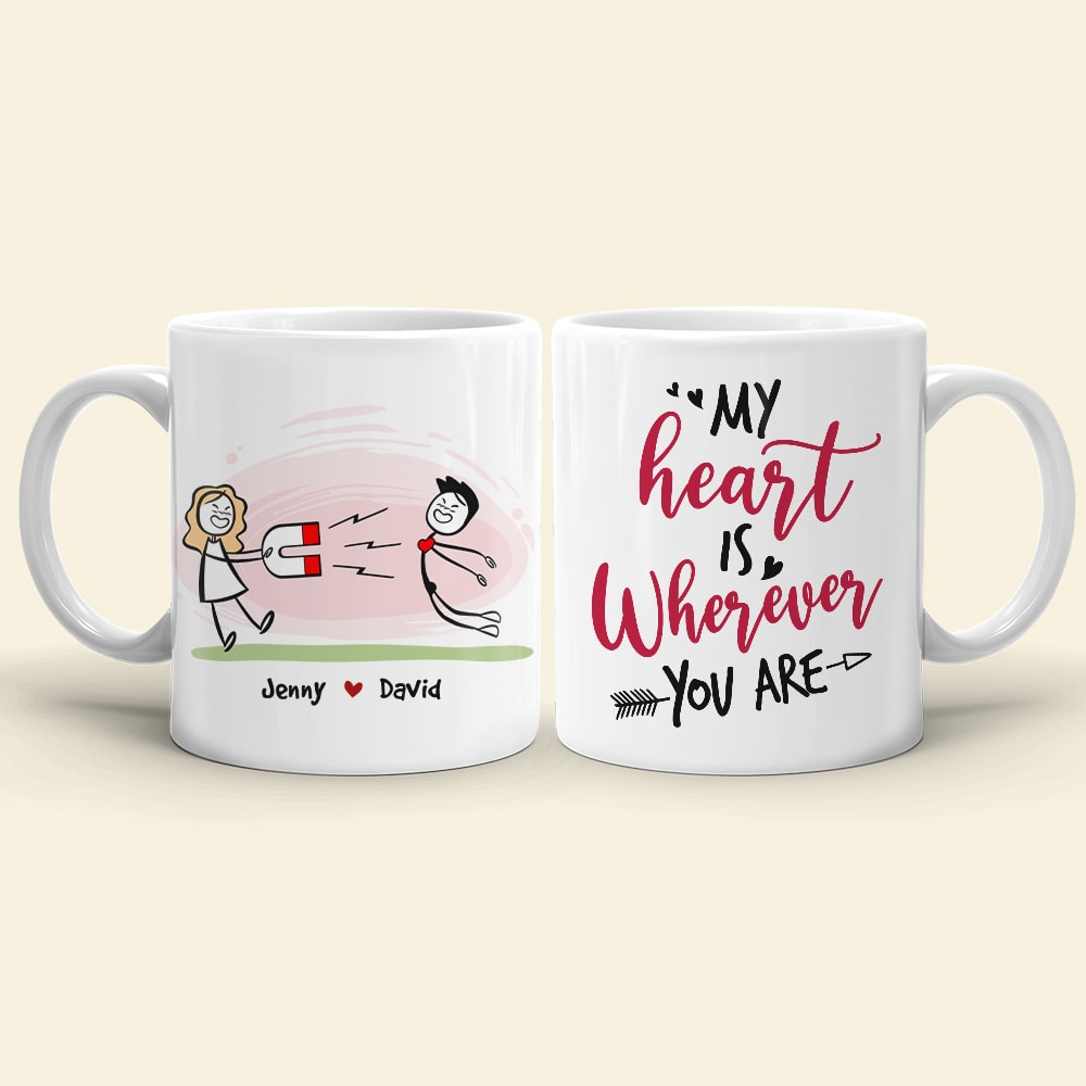 My Heart Is Wherever You Are, Personalized Mug, Gift For Couple
