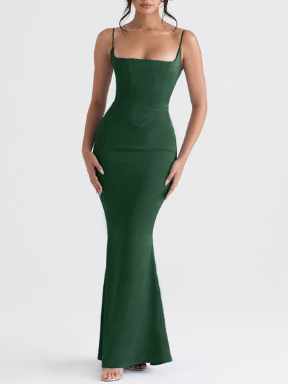 Satin Cami Corset Maxi Bridesmaid Dress