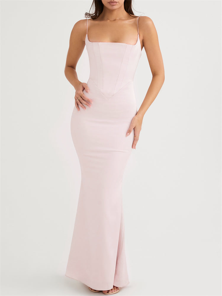 Satin Cami Corset Maxi Bridesmaid Dress