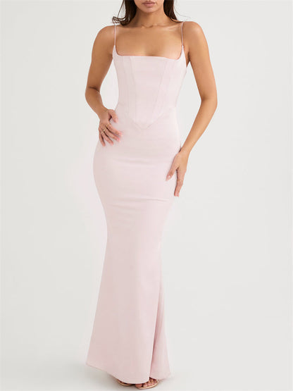Satin Cami Corset Maxi Bridesmaid Dress