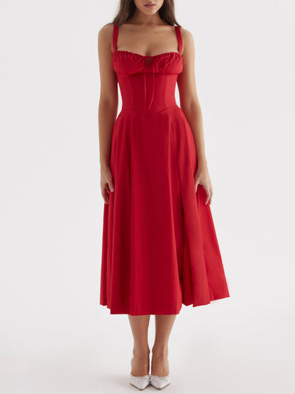 High Waist Back Lace Up Side Slit Midi Dress