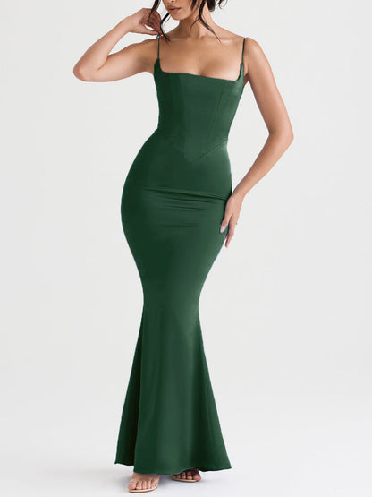 Satin Cami Corset Maxi Bridesmaid Dress