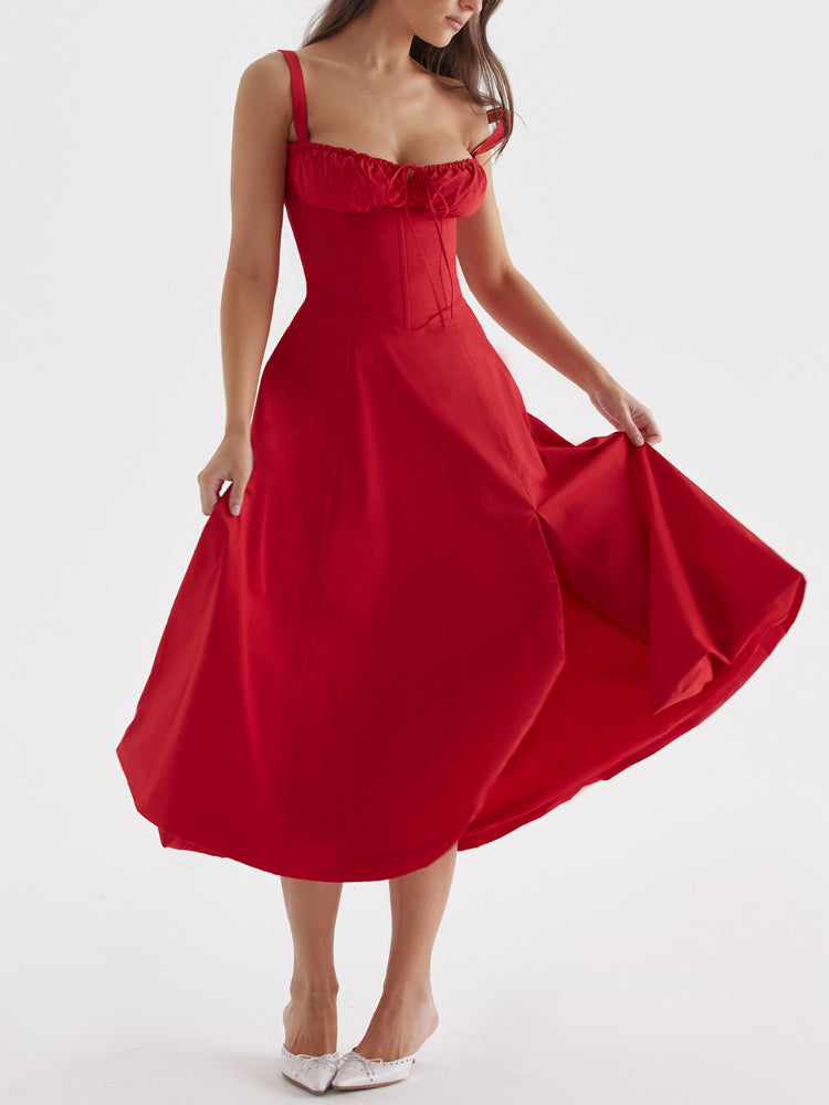 High Waist Back Lace Up Side Slit Midi Dress