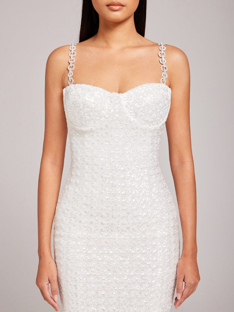 Sequin Diamante Strap Sweetheart Neck Bodycon Midi Dress
