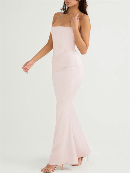Satin Cami Corset Maxi Bridesmaid Dress