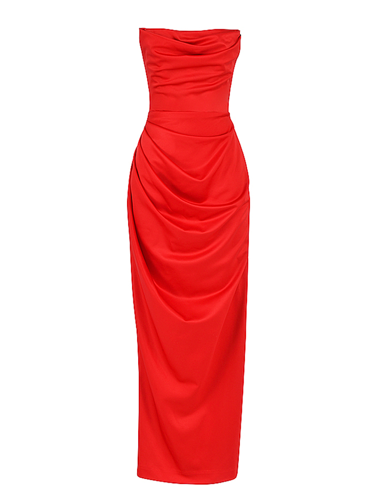 Strapless Satin High Side Slit Maxi Prom Dress