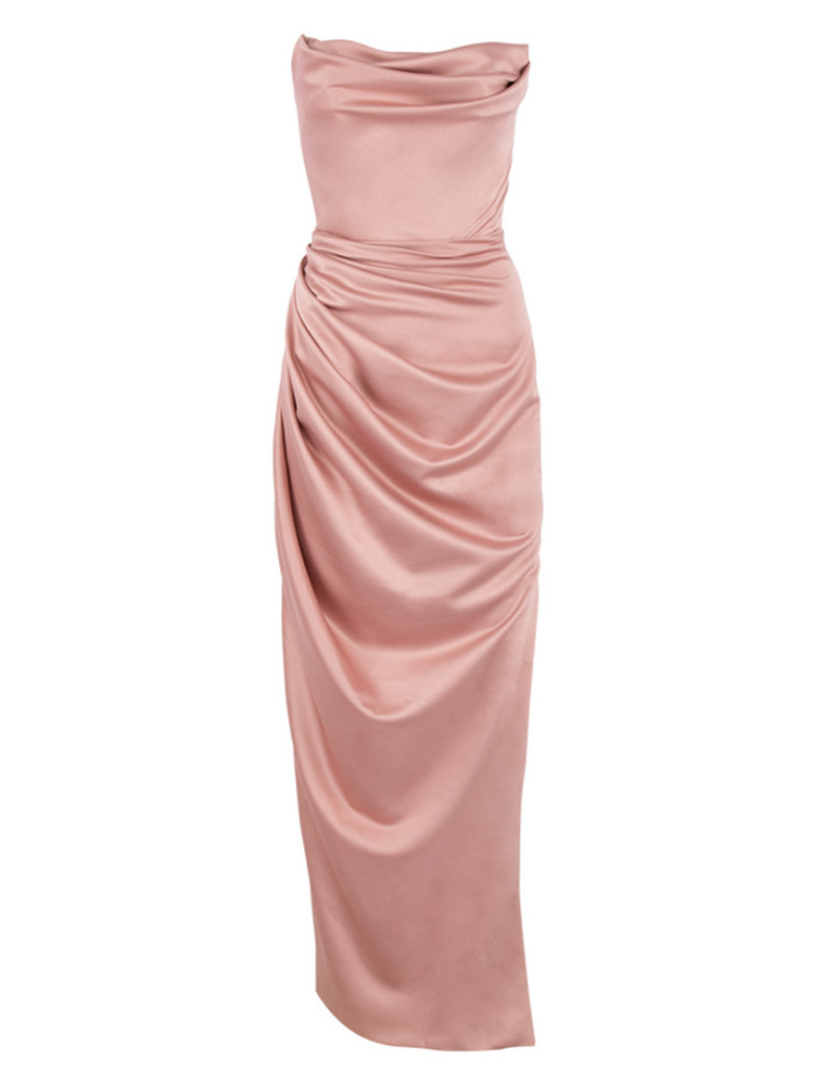 Strapless Satin High Side Slit Maxi Prom Dress