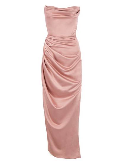 Strapless Satin High Side Slit Maxi Prom Dress