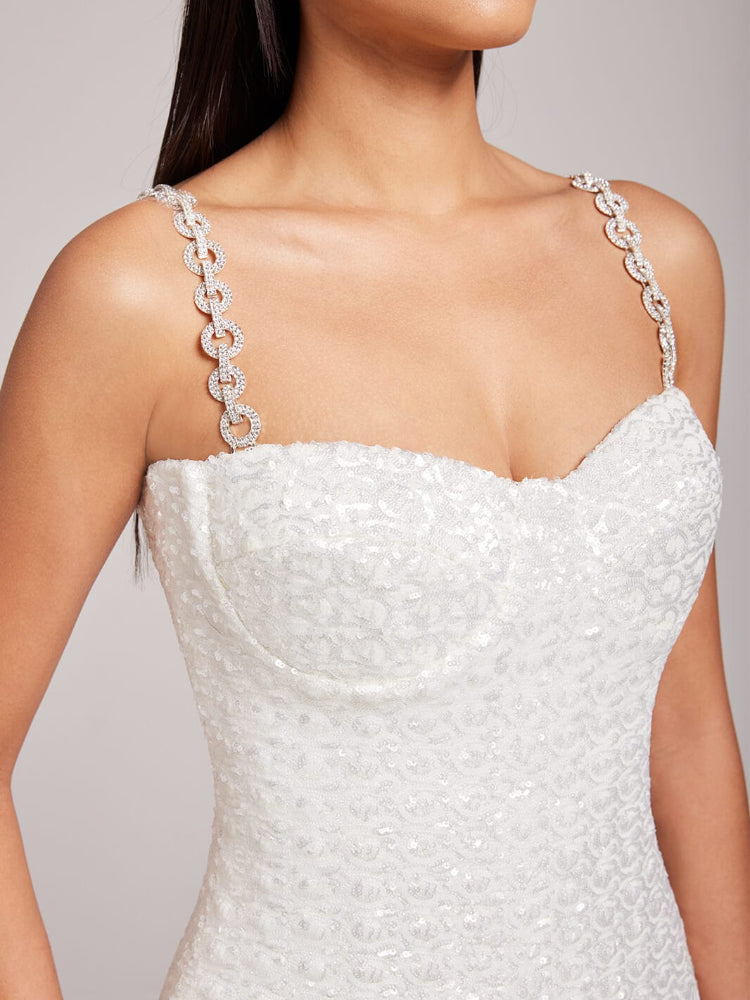 Sequin Diamante Strap Sweetheart Neck Bodycon Midi Dress