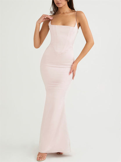 Satin Cami Corset Maxi Bridesmaid Dress