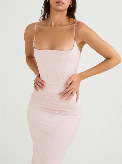 Satin Cami Corset Maxi Bridesmaid Dress