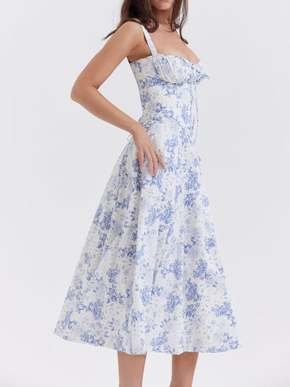 High Waist Back Lace Up Side Slit Midi Dress