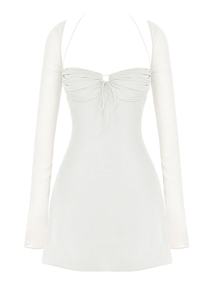 Chiffon Halter Long Sleeve Mini Date Dress