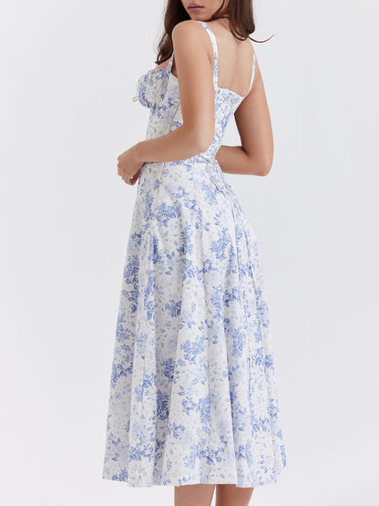 High Waist Back Lace Up Side Slit Midi Dress
