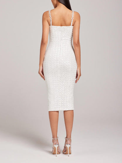 Sequin Diamante Strap Sweetheart Neck Bodycon Midi Dress