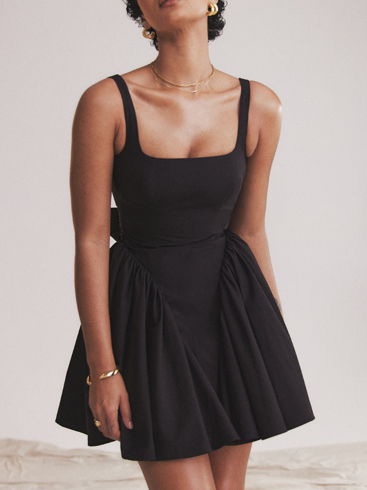 A-line Low Open Back Bow Mini Dress