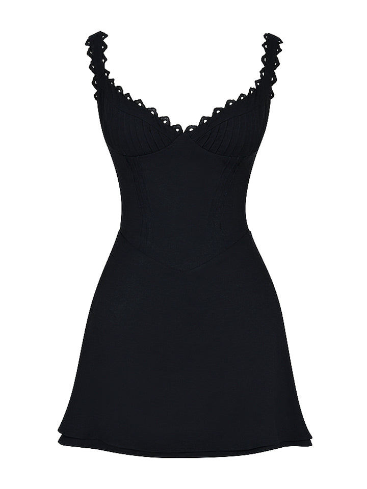 V Neck Pin Tuck Mini Birthday Dress