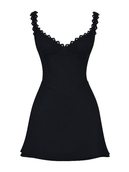 V Neck Pin Tuck Mini Birthday Dress