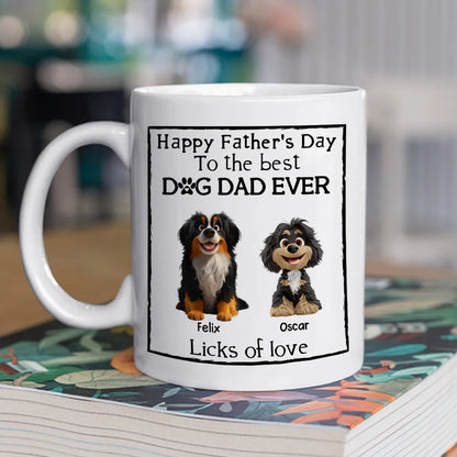 Happy Father's Day Mug Cartoon Dogs Sitting Together with Licks of Love Personalized Gift for Dog Dads