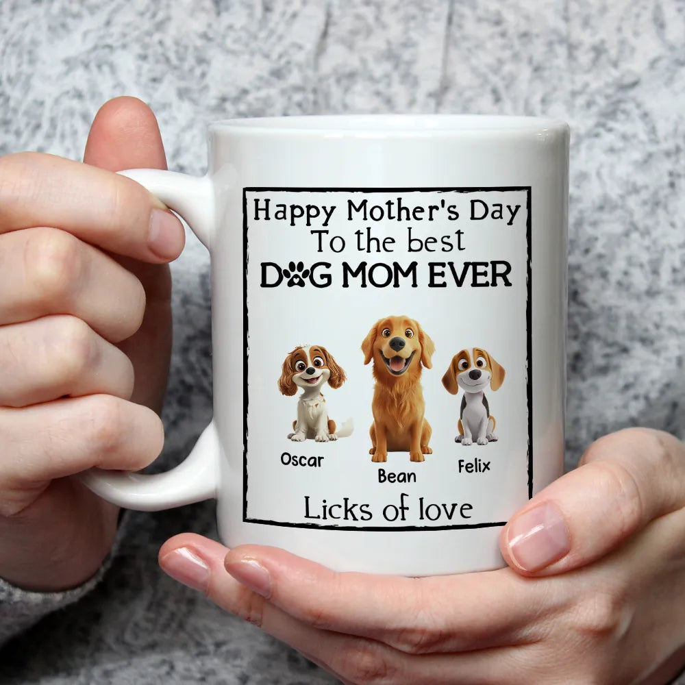 Happy Father's Day Mug Cartoon Dogs Sitting Together with Licks of Love Personalized Gift for Dog Dads