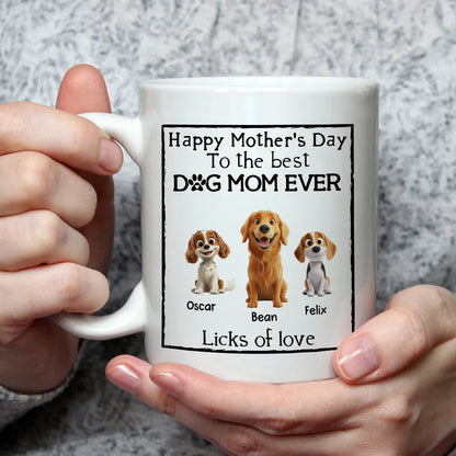 Happy Father's Day Mug Cartoon Dogs Sitting Together with Licks of Love Personalized Gift for Dog Dads