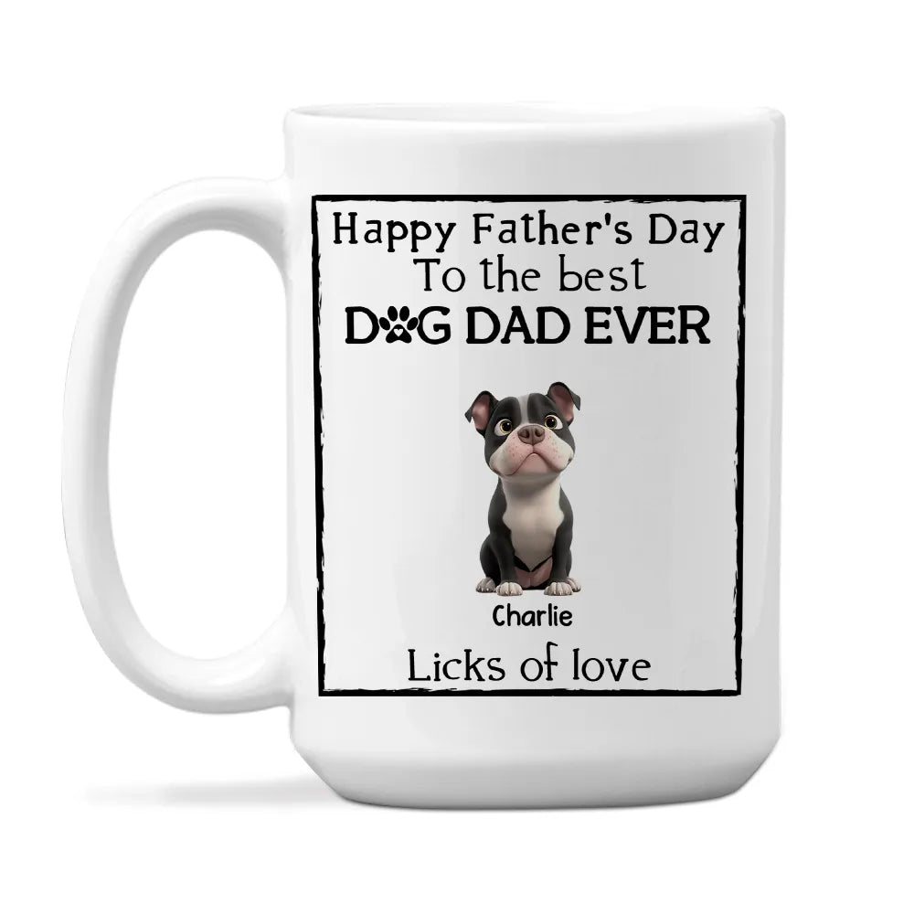 Happy Father's Day Mug Cartoon Dogs Sitting Together with Licks of Love Personalized Gift for Dog Dads