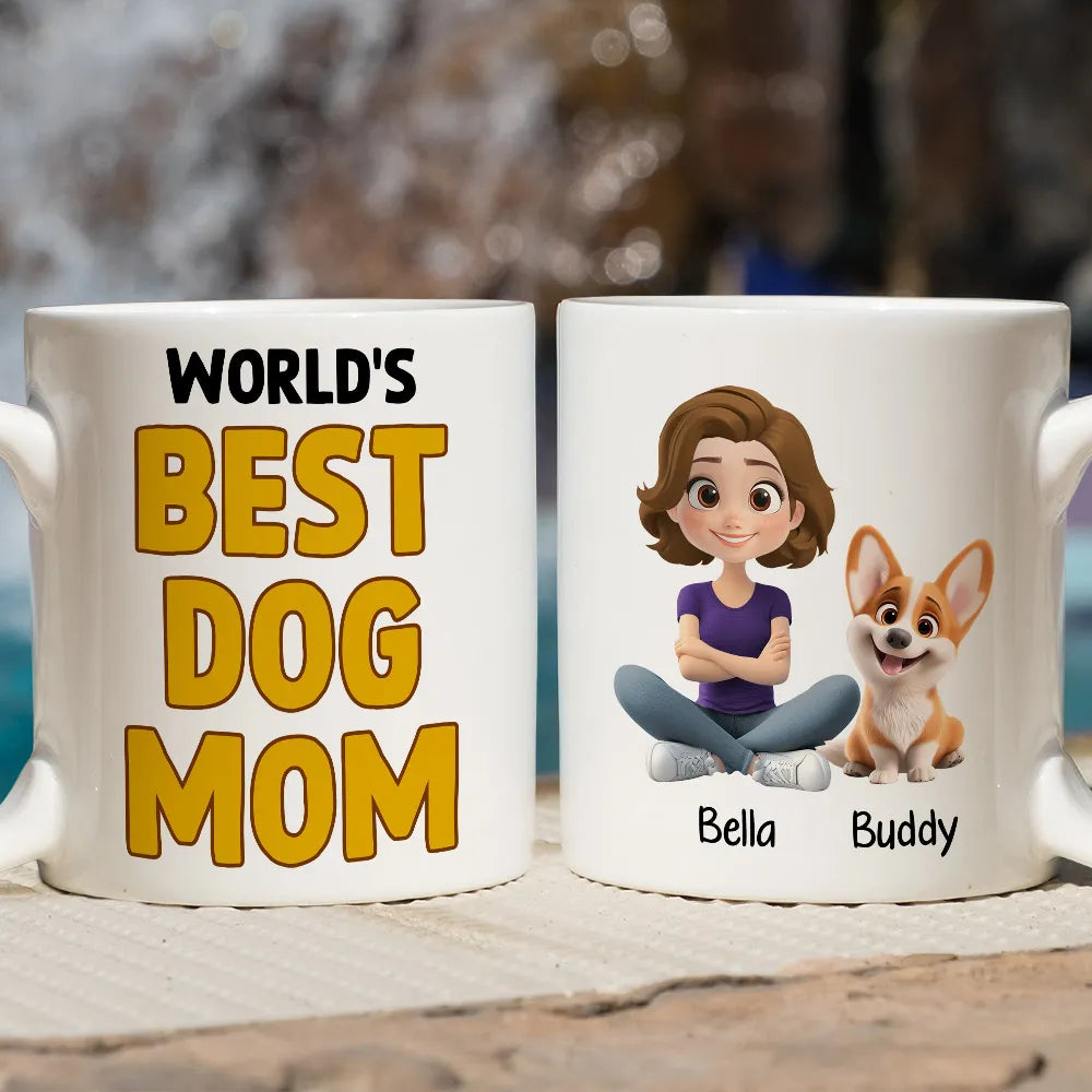 World's Best Dog Dad Mug Personalized Ceramic Mug with Cartoon Dog and Owner for Dog Lovers